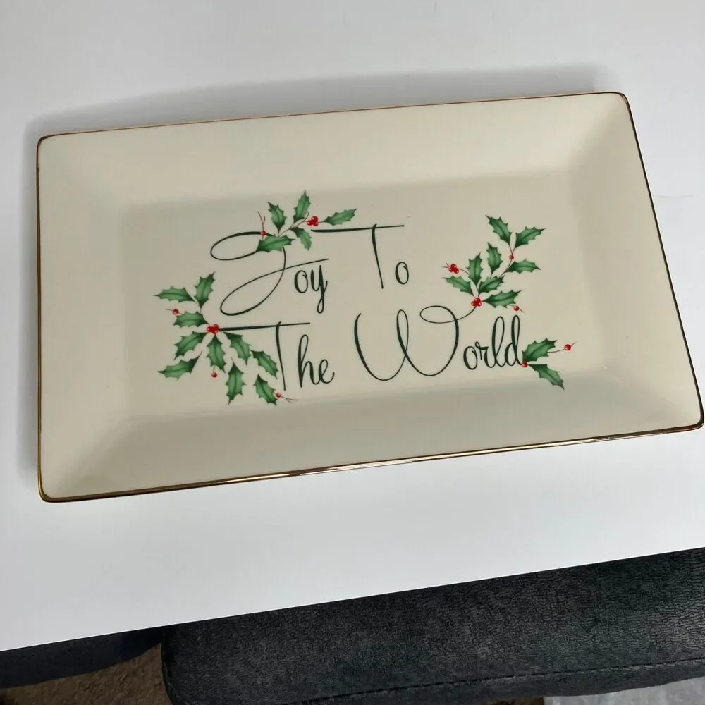 Lenox Joy to the World Sentiment Christmas Winter Greetings Porcelain Tray NIB
